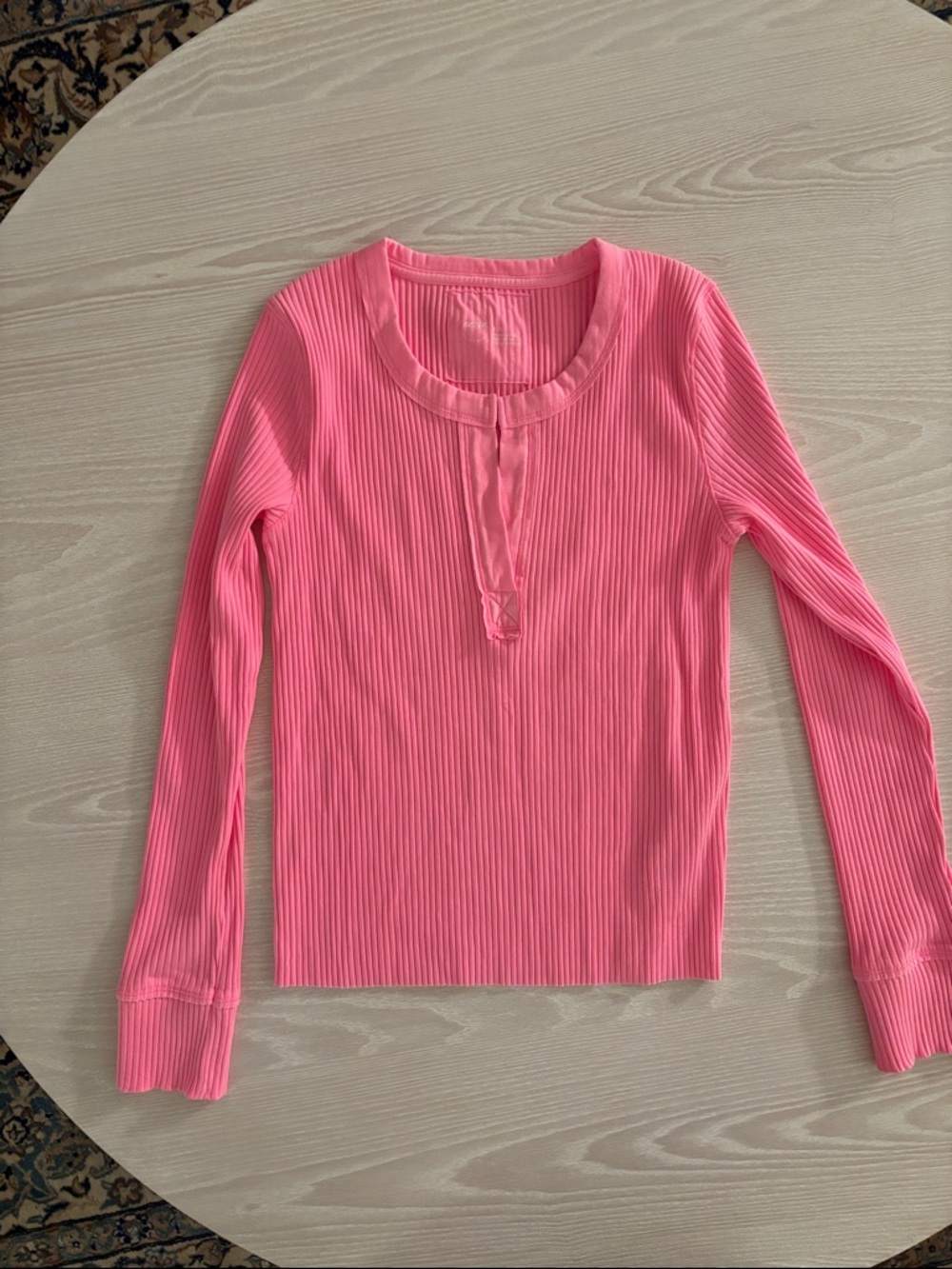 Arie Ribbed Neon Pink Long Sleeve Henley Top